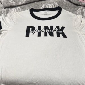 Victoria's Secret PINK White Tee with Black Trim